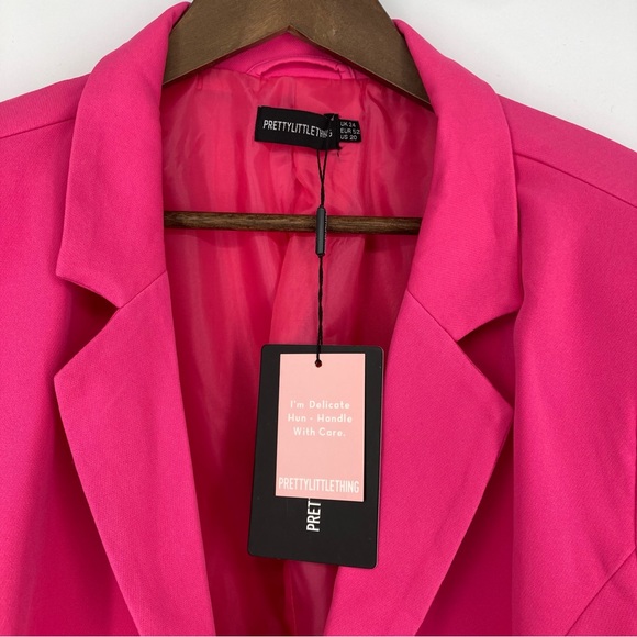 PrettyLittleThing Blazer Split Cuff Barbie Pink Seam Front Fitted Womens Plus 20 - Picture 7 of 15